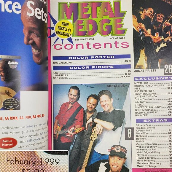Metal Edge Magazine Vintage 1999 Metallica Korn Marilyn Manson KISS w/ Calendar - Picture 5 of 10
